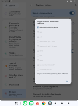 Os codecs Bluetooth compatíveis.