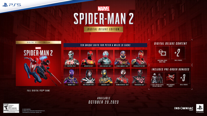 Conteúdo do Marvel's Spider-Man 2 Digital Deluxe (imagem via Sony)