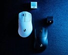 Mouse para jogos Elecom VM800 em preto e branco com seus respectivos receptores. (Fonte da imagem: Elecom)