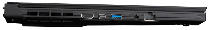 Lado esquerdo: HDMI 2.1, Mini DisplayPort 1.4, USB 3.2 Gen 1 (Tipo A), áudio combinado, Gigabit Ethernet