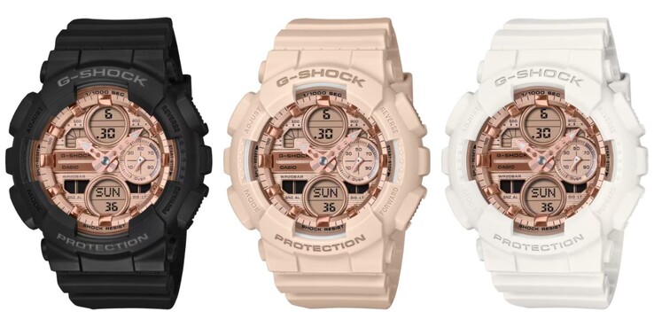 Da esquerda para a direita: os relógios Casio G-Shock GMA-S140PG-1A, GMA-S140PG-4A e GMA-S140PG-7A