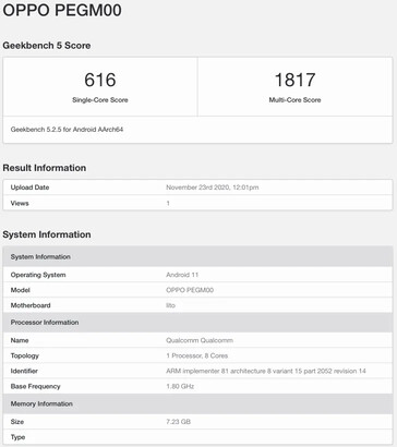 A "OPPO Reno série 5" no Geekbench. (Fonte: Geekbench via MySmartPrice)