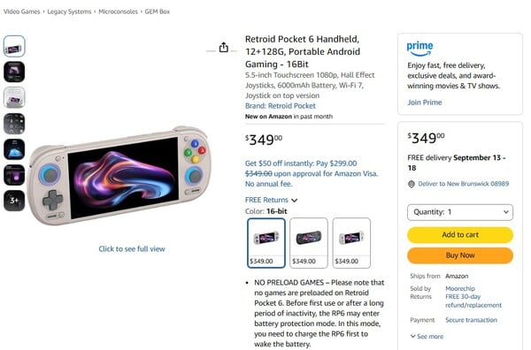 O Retroid Pocket 6 é enviado do depósito da Amazon.