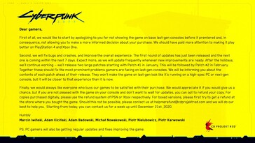 A declaração do CDPR no Twitter. (Fonte: @CyberpunkGame no Twitter)