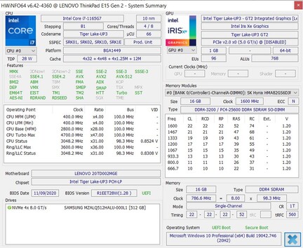 Lenovo ThinkPad E14 Gen 2 - HWInfo