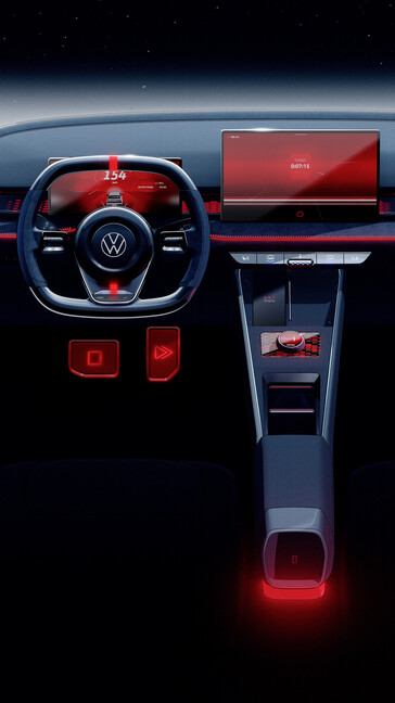 A Volkswagen imagina um interior futurista para o ID. GTI, apesar de ter indicado anteriormente um retorno aos botões táteis. (Fonte da imagem: Volkswagen)
