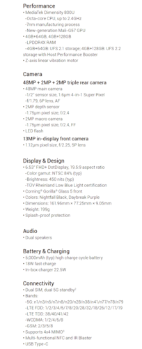 Xiaomi Redmi Note 9T - Especificações. (Fonte da imagem: Xiaomi)