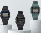 Da esquerda para a direita, na foto: Casio F-B100W-1AJF, F-B100W-1BJF e F-B100W-3AJF.