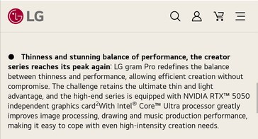 O LG Gram Pro 16 contará novamente com uma GPU Nvidia RTX série xx50 para fluxos de trabalho de produtividade. (Fonte da imagem: LG China)