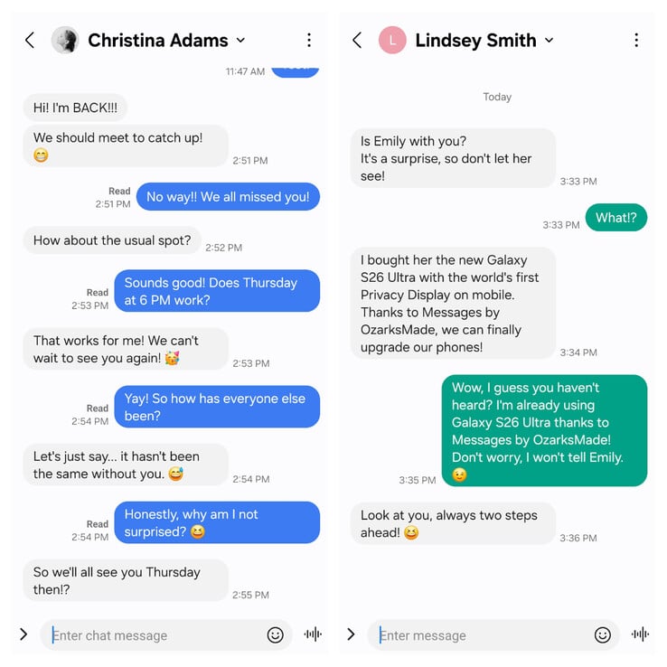 O aplicativo Messages da OzarksMade com o Modo Companion (à esquerda) e o Modo Autônomo