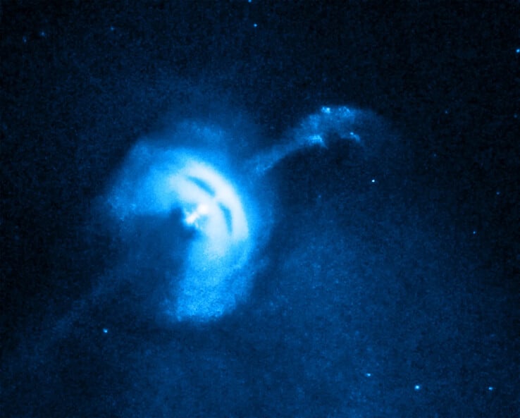 Uma imagem mostrando o pulsar PSR B0833-45 e seu jato.