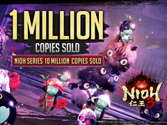 Uma captura de tela do anúncio de 1 milhão de cópias vendidas de Nioh 3, feito pela Team Ninja