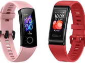 A Banda de Honra 5 e a Banda Huawei 4 Pro apresentam ambas uma tela AMOLED de 0,95 polegadas. (Fonte da imagem: Honor/Huawei - editado)