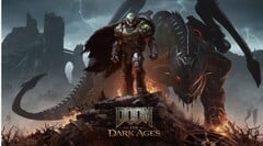 DOOM Slayer está no topo de um campo de batalha na arte oficial de DOOM: The Dark Ages (Fonte da imagem: DOOM: The Dark Ages, cortesia de Keymailer)