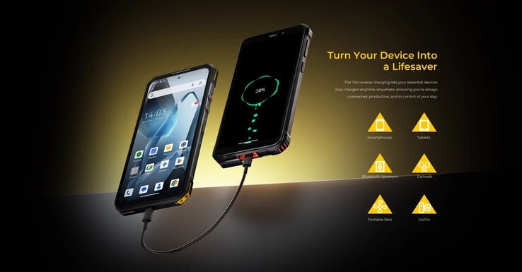 A bateria de 10.000 mAh pode carregar outros dispositivos. (Fonte da imagem: Oukitel)