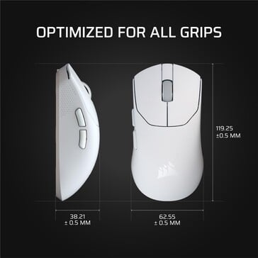 Dimensões do Corsair Sabre V2 Pro Ultralight. (Fonte da imagem: Corsair)