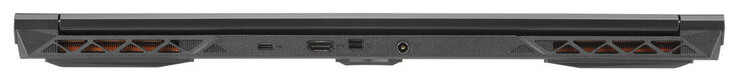 Voltar: USB 3.2 Gen 2 (USB-C), HDMI 2.1, Mini Displayport 1.4, adaptador AC