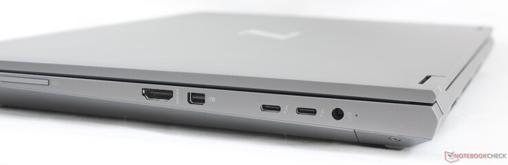 Certo: Leitor de cartões SD, HDMI 2.0b, Mini DisplayPort 1.4, 2x USB-C c/ Thunderbolt 3, adaptador AC