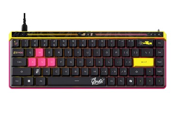 O novo ROG Falchion Ace HFX ZywOo Edition com detalhes em rosa e amarelo. (Fonte da imagem: Asus)