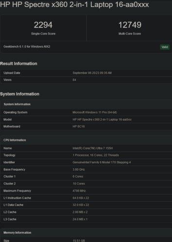 Ultra 7 155H (Fonte da imagem: Geekbench)