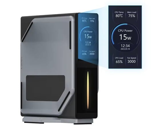 O mini PC Firebat S1 possui uma pequena tela embutida. (Fonte da imagem: AliExpress)