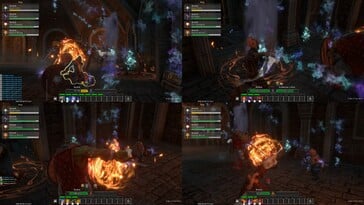 Uma imagem que mostra uma tela dividida em Dungeons of Sundaria.