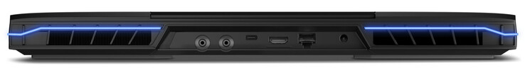 Na parte traseira: conector 2x para resfriamento de água, Thunderbolt 4 (USB-C; DisplayPort), HDMI 2.1, Gigabit Ethernet, porta de alimentação
