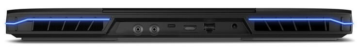 Traseira: 2x acoplamento para resfriamento a água, Thunderbolt 4 (USB-C; DisplayPort), HDMI, Gigabit Ethernet, entrada CC