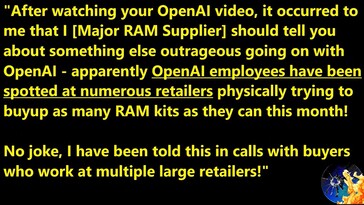 Funcionários da OpenAI comprando kits de memória DDR5. (Fonte da imagem: Moore's Law Is Dead)
