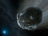 Uma ilustração artística de um asteroide.