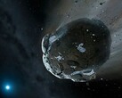 Uma ilustração artística de um asteroide.