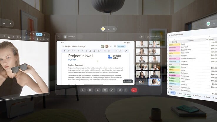 O Xreal Aura permite-lhe posicionar livremente até cinco monitores virtuais na divisão.