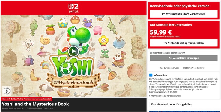 Yoshi and the Mysterious Book custa US$ 10 a menos digitalmente do que em um cartucho.