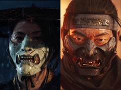 Atsu (à esquerda), de Ghost of Yōtei, e Jin Sakai (à direita), de Ghost of Tsushima, usam máscaras distintas no estilo oni que simbolizam sua transformação em lendas temidas. (Fonte da imagem: Sucker Punch Productions)