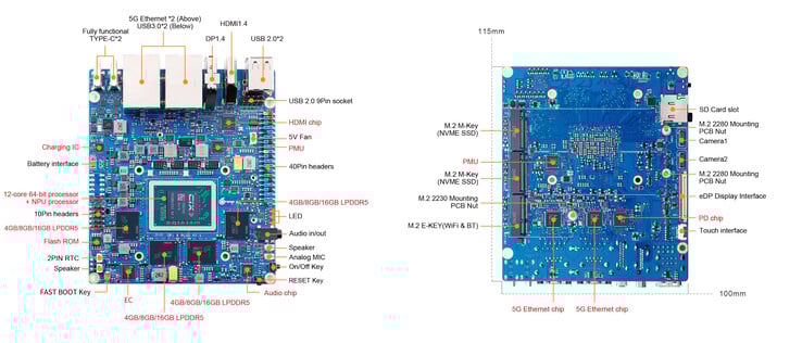 O concorrente Raspberry Pi 5 tem um total de três slots M.2 (Fonte da imagem: Orange Pi)