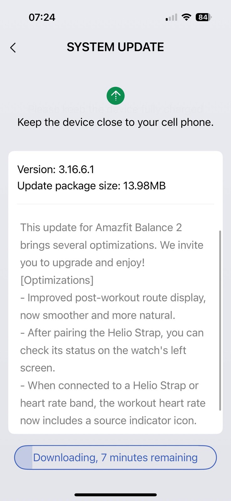 As notas de lançamento da versão 3.16.6.1 para o smartwatch Amazfit Balance 2. (Fonte da imagem: u/FinishDue3792 via Reddit)