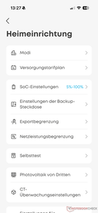 Menu de configurações