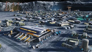 Uma imagem mostrando uma cidade na Lua em Anno 2205.