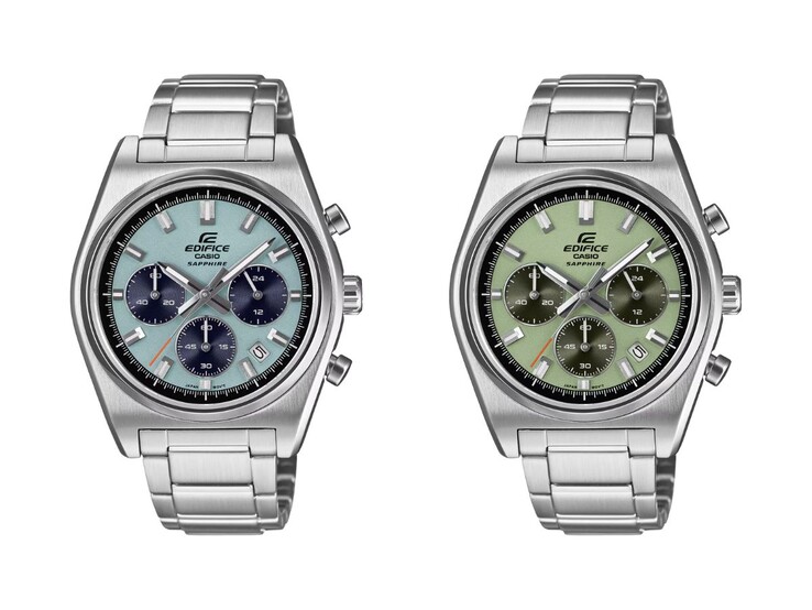 Os relógios Casio Edifice EFB-730D-2BV (esquerda) e EFB-730D-3AV (direita). (Fonte da imagem: Casio, editado)