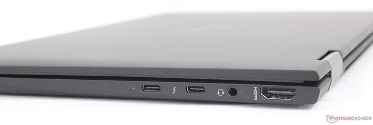 Direito: 2x USB-C c/ Thunderbolt 4 + DisplayPort 1.4 + Fornecimento de energia, áudio combinado de 3,5 mm, HDMI 2.0