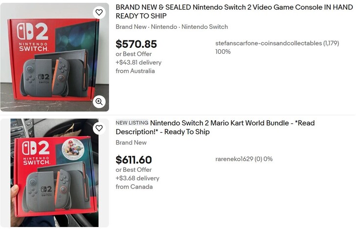 Alguns anúncios do Nintendo Switch 2 no eBay. (Fonte da imagem: eBay)