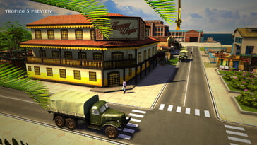 Uma imagem mostrando um prédio e um carro no Tropico 5.