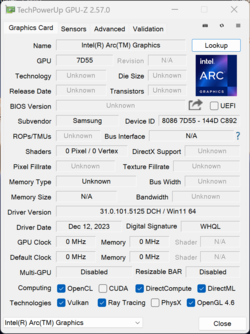 GPU-Z Intel Arc Graphics (7 núcleos Xe)