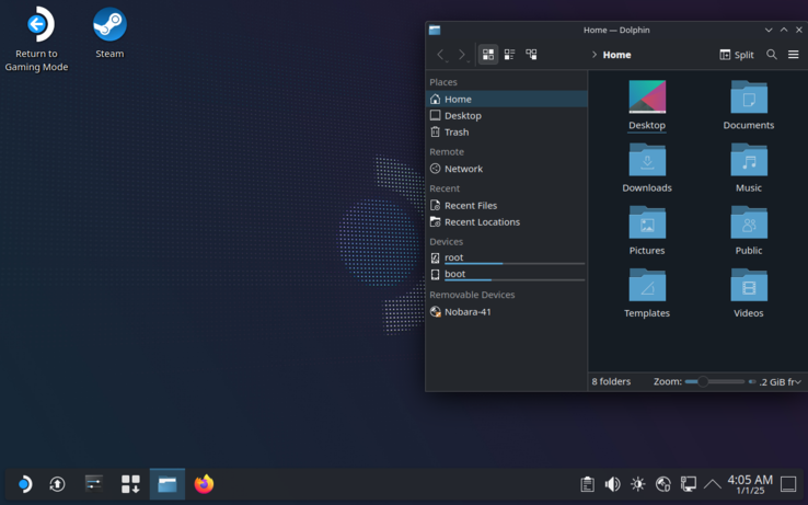 captura de tela do modo nobara linux steam deck
