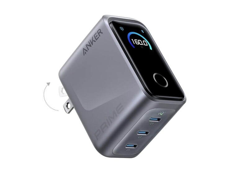 O carregador Anker Prime Charger (160 W, 3 portas, tela inteligente). (Fonte da imagem: Anker)