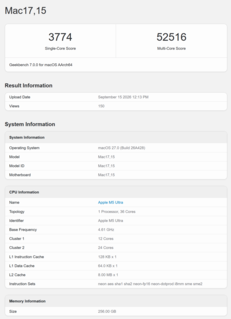 Pontuação do Apple M5 no Geekbench 7