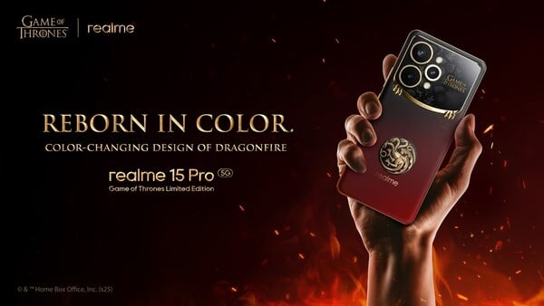 O Realme 15 Pro Game of Thrones Limited Edition muda de preto para vermelho quando a temperatura sobe. (Fonte da imagem: Realme)