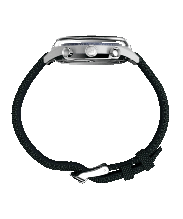 Vista lateral do Timex Marlin Jet Chronograph mostrando seu grande cristal abaulado de Hesalite