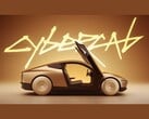 Uma captura de tela de um vídeo promocional do Tesla CyberCab, mostrando uma vista lateral do veículo