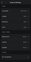 Uma captura de tela da página Food Settings (Configurações de alimentos) no aplicativo Zepp. (Fonte da imagem: Zepp App)